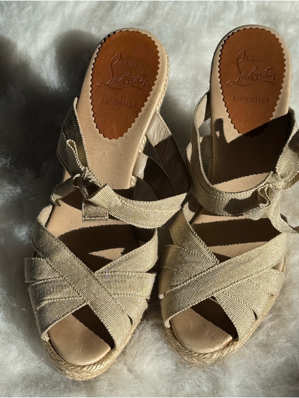 Christian Louboutin Neutral Beige Espadrille Wedge Sandals